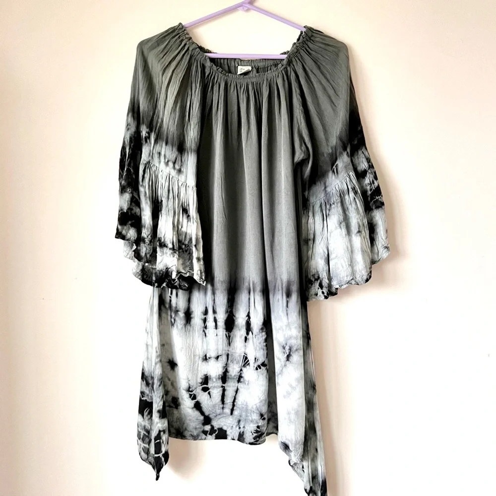 ACE FASHIONS Versatile Bell Sleeve Tie Dye Dress/Cover Up—SZ. Small